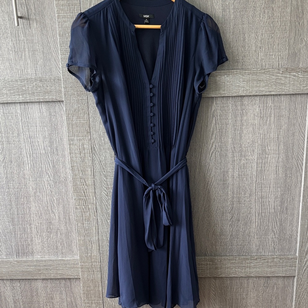 Max Studio Navy Pleated Mini Dress